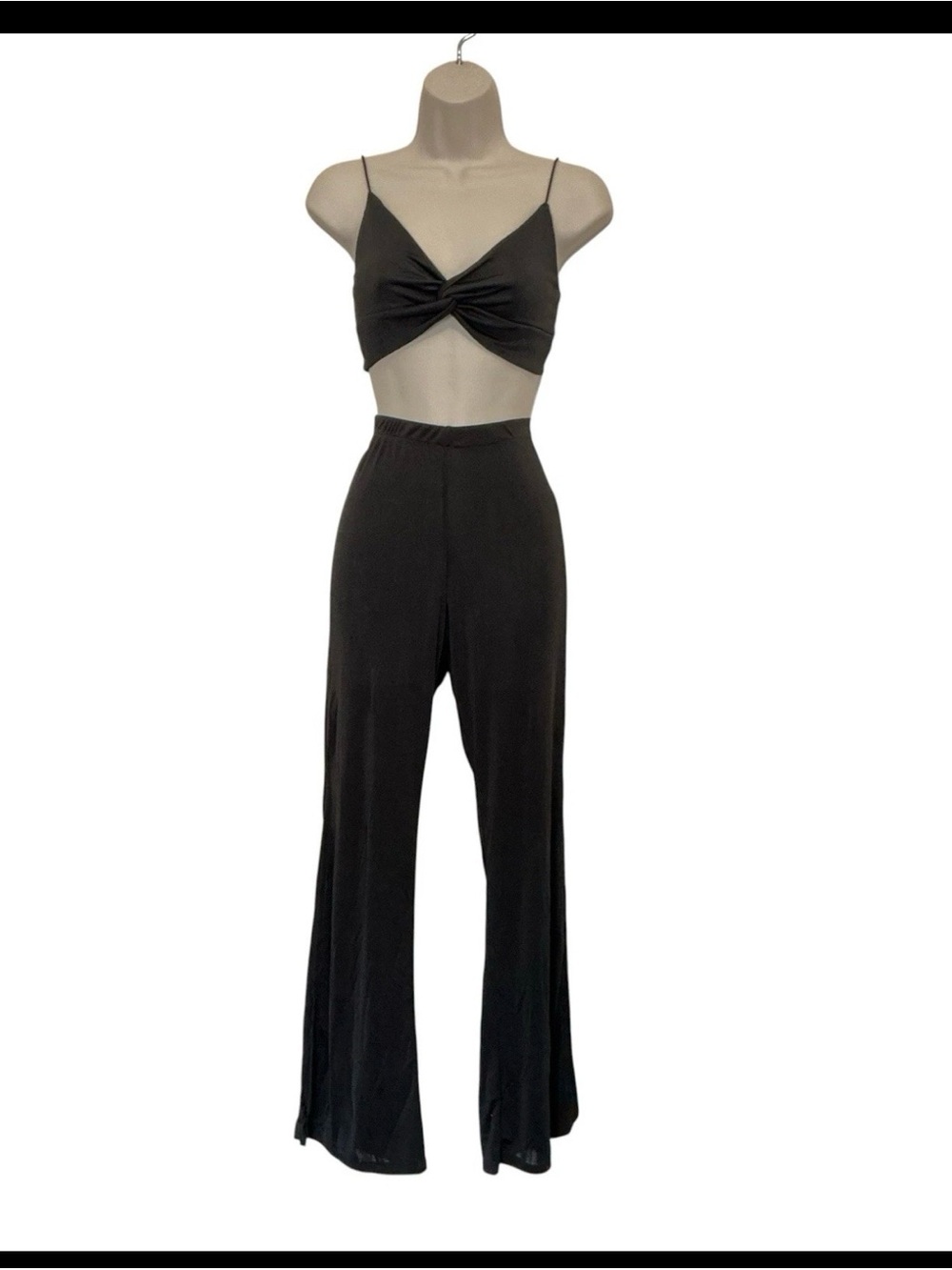 NWT I Love Joah Black Twist Front Crop Top and Wide Leg Pants Slits Size Small